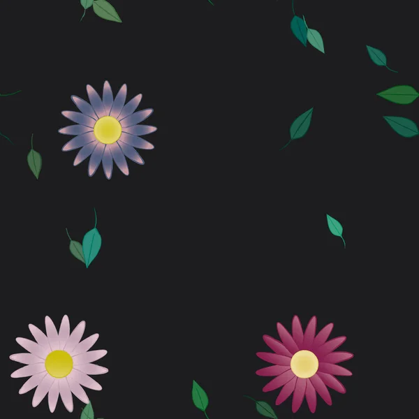 Flores Abstractas Con Hojas Verdes Patrón Sin Costura Ilustración Vectorial — Vector de stock