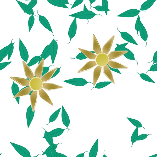 Flores Abstractas Con Hojas Verdes Patrón Sin Costura Ilustración Vectorial — Vector de stock