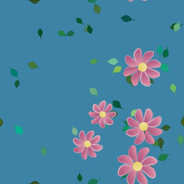 Abstrakta Blommor Med Gröna Blad Sömlös Mönster Vektor Illustration — Stock vektor