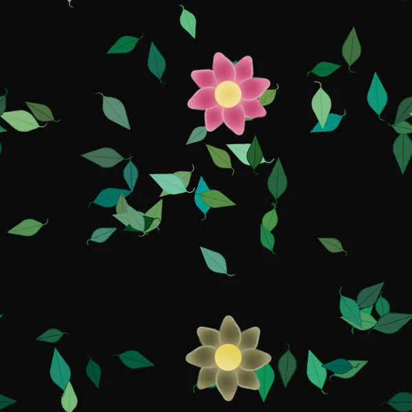 Flores Abstractas Con Hojas Verdes Patrón Sin Costura Ilustración Vectorial — Vector de stock