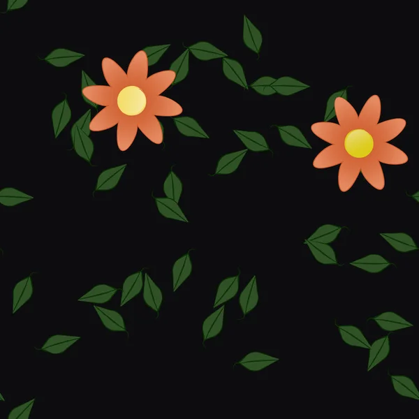 Fleurs Abstraites Avec Des Feuilles Vertes Motif Sans Couture Illustration — Image vectorielle