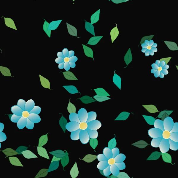 Abstrakta Blommor Med Gröna Blad Sömlös Mönster Vektor Illustration — Stock vektor