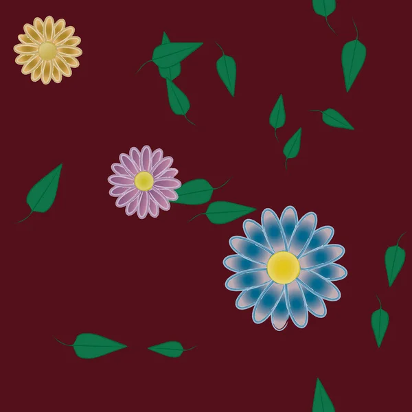 Flores Abstractas Con Hojas Verdes Patrón Sin Costura Ilustración Vectorial — Vector de stock