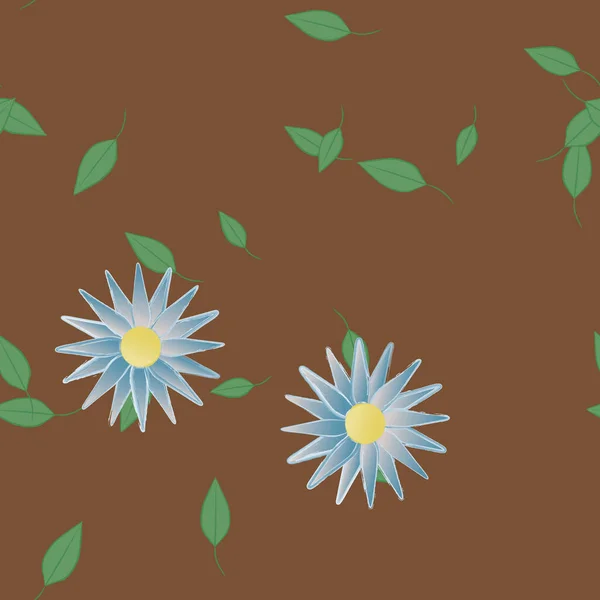 Flores Abstractas Con Hojas Verdes Patrón Sin Costura Ilustración Vectorial — Vector de stock