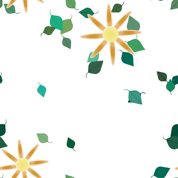 Flores Abstractas Con Hojas Verdes Patrón Sin Costura Ilustración Vectorial — Vector de stock