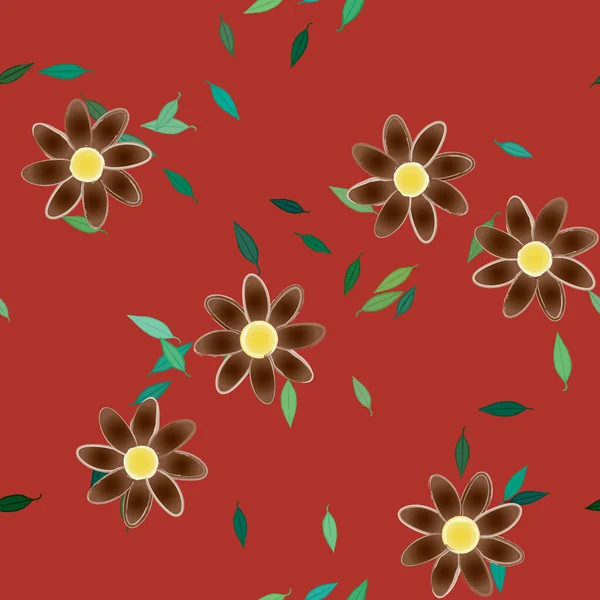 Flores Abstractas Con Hojas Verdes Patrón Sin Costura Ilustración Vectorial — Vector de stock