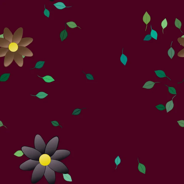 Fleurs Abstraites Avec Des Feuilles Vertes Motif Sans Couture Illustration — Image vectorielle