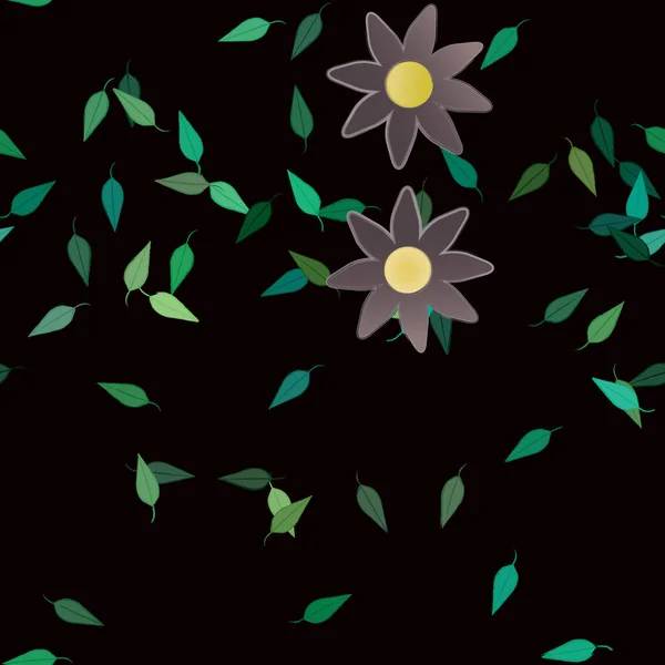 Flores Abstractas Con Hojas Verdes Patrón Sin Costura Ilustración Vectorial — Archivo Imágenes Vectoriales