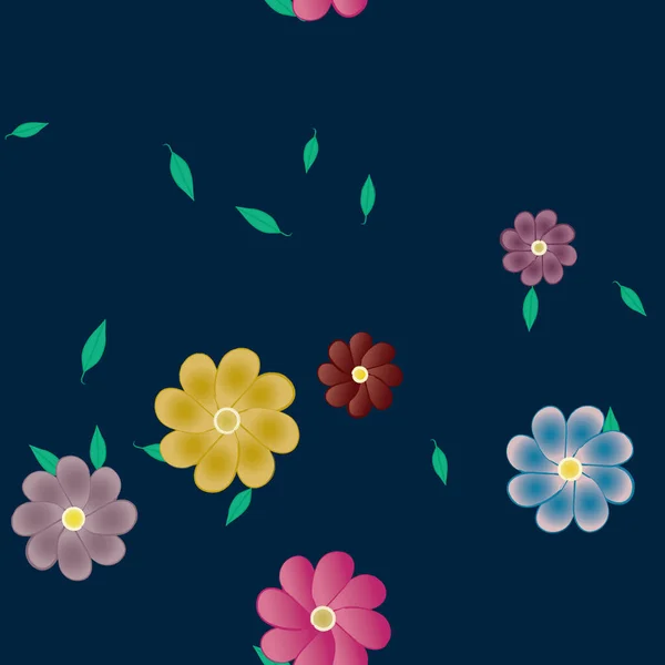 Fleurs Abstraites Avec Des Feuilles Vertes Motif Sans Couture Illustration — Image vectorielle