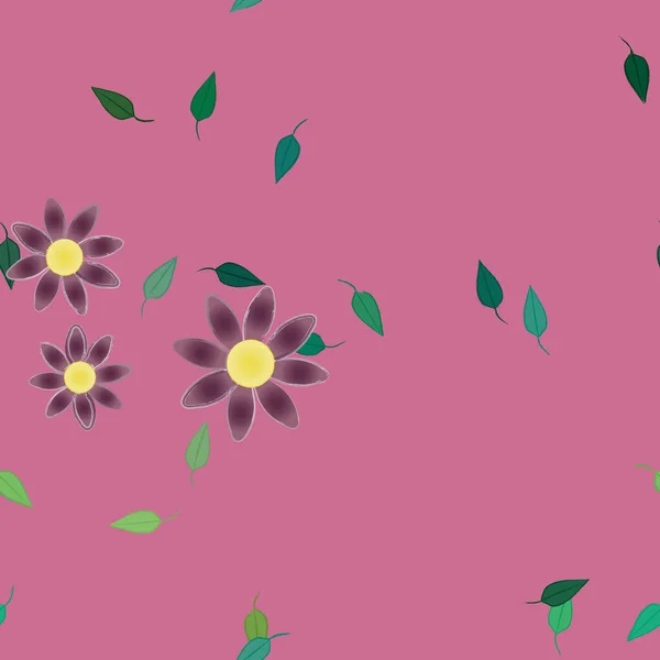 Fleurs Abstraites Avec Des Feuilles Vertes Motif Sans Couture Illustration — Image vectorielle