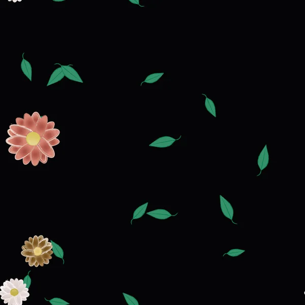 Flores Abstractas Con Hojas Verdes Patrón Sin Costura Ilustración Vectorial — Vector de stock