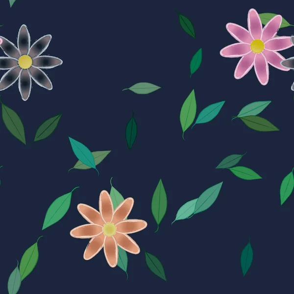 Flores Abstractas Con Hojas Verdes Patrón Sin Costura Ilustración Vectorial — Archivo Imágenes Vectoriales