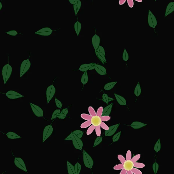 Fleurs Abstraites Avec Des Feuilles Vertes Motif Sans Couture Illustration — Image vectorielle