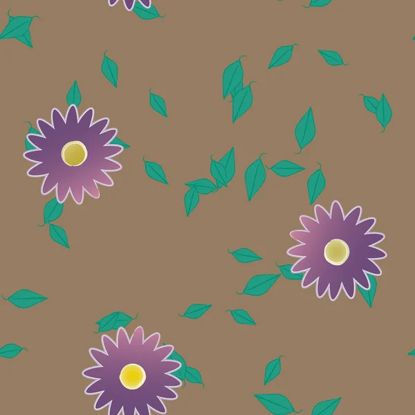 Abstrakta Blommor Med Gröna Blad Sömlös Mönster Vektor Illustration — Stock vektor