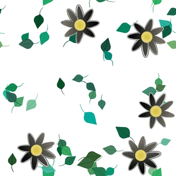 Abstract Flowers Green Leaves Seamless Pattern Vector Illustration — Stock Vector