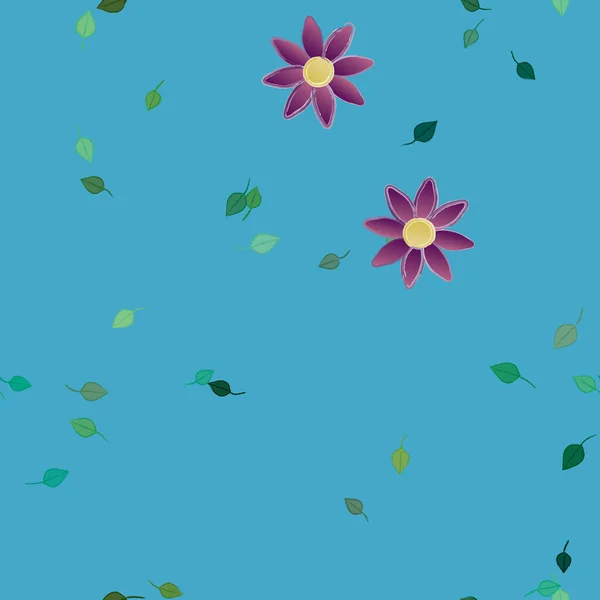 Abstrakta Blommor Med Gröna Blad Sömlös Mönster Vektor Illustration — Stock vektor