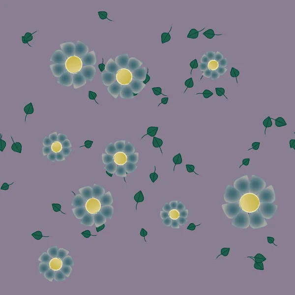 Flores Abstractas Con Hojas Verdes Patrón Sin Costura Ilustración Vectorial — Archivo Imágenes Vectoriales