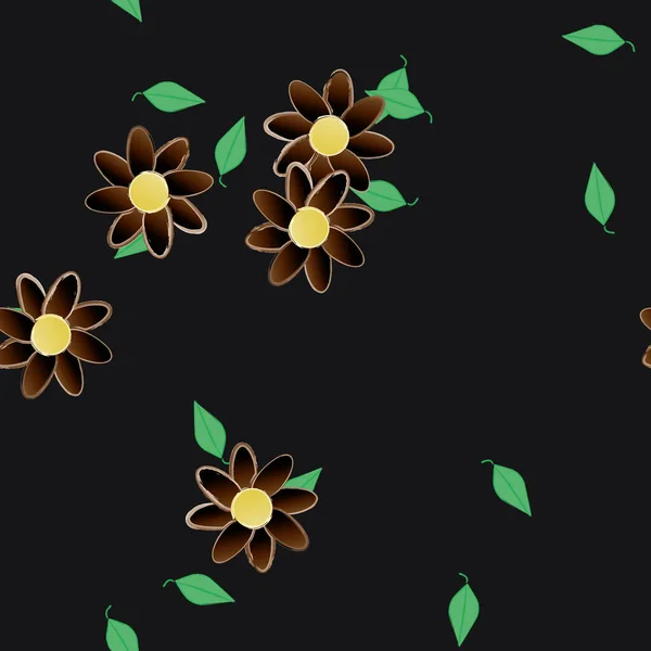 Flores Abstratas Com Folhas Verdes Sem Costura Padrão Ilustração Vetorial —  Vetores de Stock