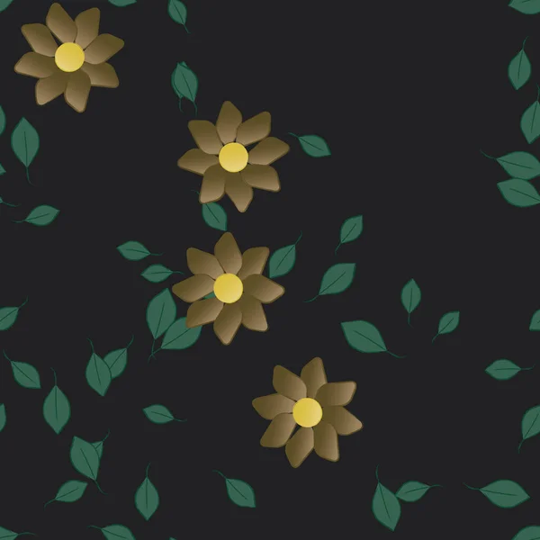 Fleurs Abstraites Avec Des Feuilles Vertes Motif Sans Couture Illustration — Image vectorielle