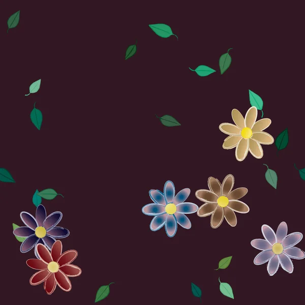 Fleurs Abstraites Avec Des Feuilles Vertes Motif Sans Couture Illustration — Image vectorielle