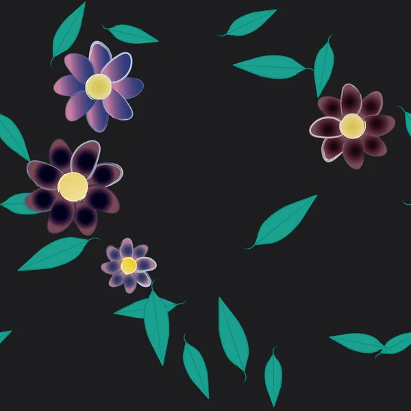 Fleurs Abstraites Avec Des Feuilles Vertes Motif Sans Couture Illustration — Image vectorielle