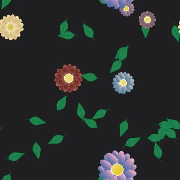 Fleurs Abstraites Avec Des Feuilles Vertes Motif Sans Couture Illustration — Image vectorielle