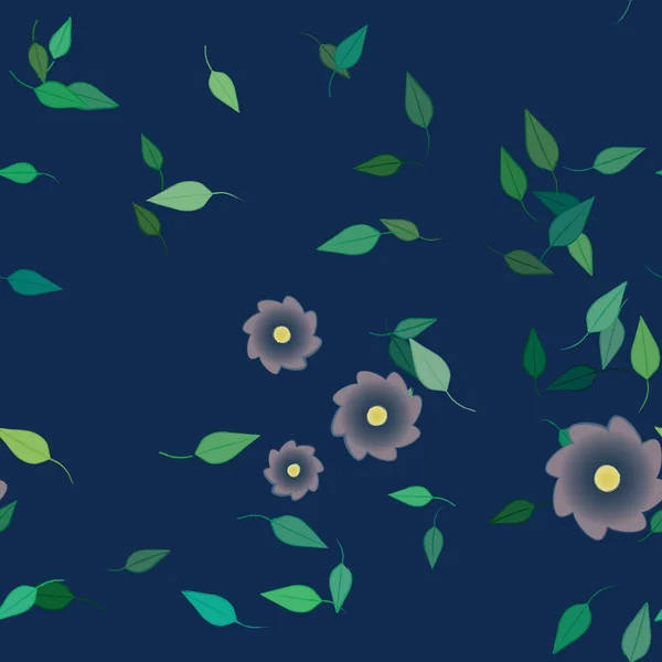 Flores Abstractas Con Hojas Verdes Patrón Sin Costura Ilustración Vectorial — Vector de stock