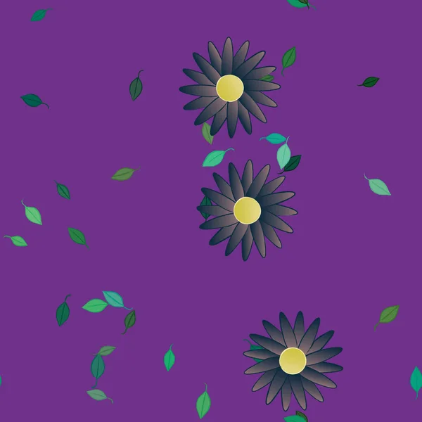 Flores Abstractas Con Hojas Verdes Patrón Sin Costura Ilustración Vectorial — Archivo Imágenes Vectoriales