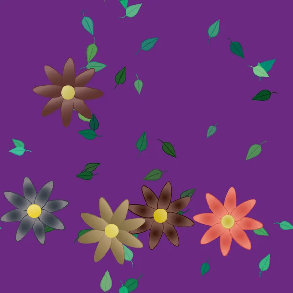 Fleurs Abstraites Avec Des Feuilles Vertes Motif Sans Couture Illustration — Image vectorielle