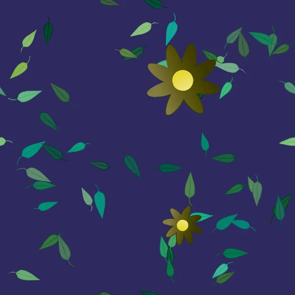 Flores Abstractas Con Hojas Verdes Patrón Sin Costura Ilustración Vectorial — Vector de stock