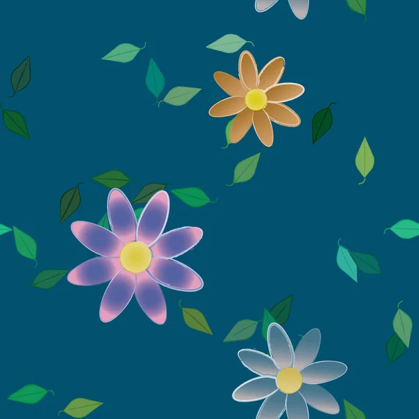 Flores Abstractas Con Hojas Verdes Patrón Sin Costura Ilustración Vectorial — Archivo Imágenes Vectoriales