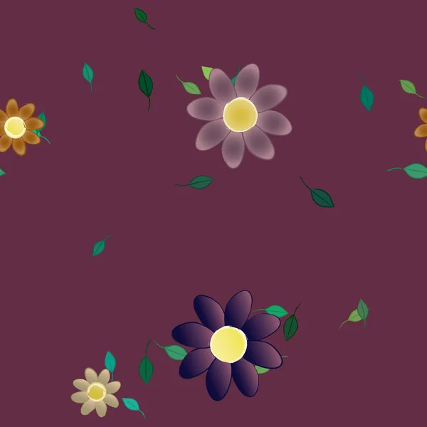 Flores Abstractas Con Hojas Verdes Patrón Sin Costura Ilustración Vectorial — Vector de stock