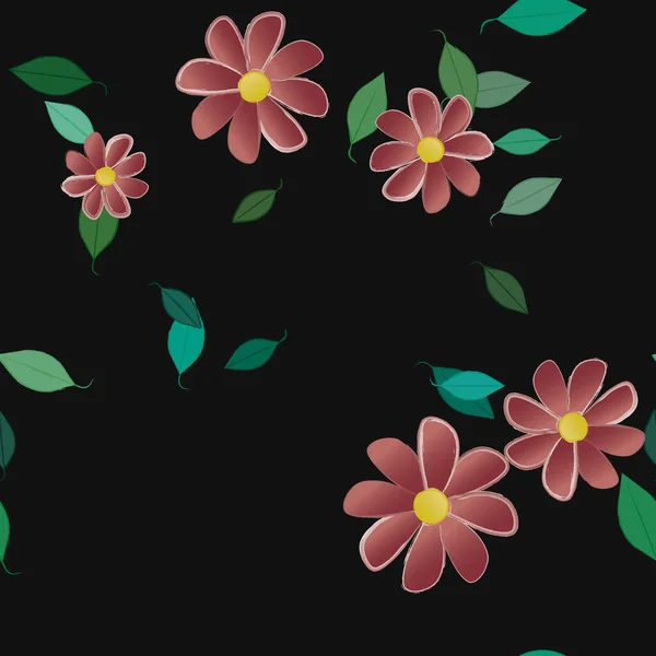 Fleurs Abstraites Avec Des Feuilles Vertes Motif Sans Couture Illustration — Image vectorielle