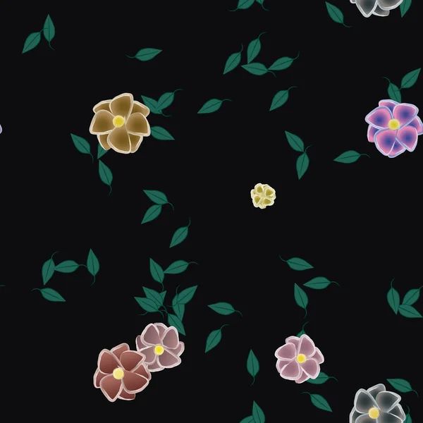 Fleurs Abstraites Avec Des Feuilles Vertes Motif Sans Couture Illustration — Image vectorielle