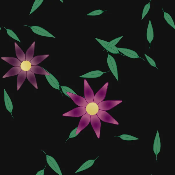 Abstrakta Blommor Med Gröna Blad Sömlös Mönster Vektor Illustration — Stock vektor