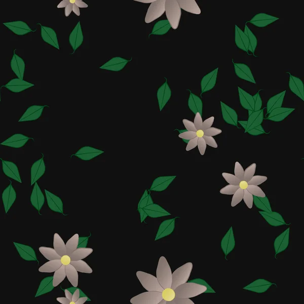 Flores Abstractas Con Hojas Verdes Patrón Sin Costura Ilustración Vectorial — Vector de stock