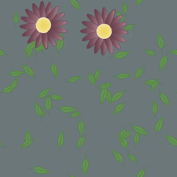 Flores Abstractas Con Hojas Verdes Patrón Sin Costura Ilustración Vectorial — Archivo Imágenes Vectoriales