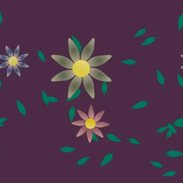 Fleurs Abstraites Avec Des Feuilles Vertes Motif Sans Couture Illustration — Image vectorielle