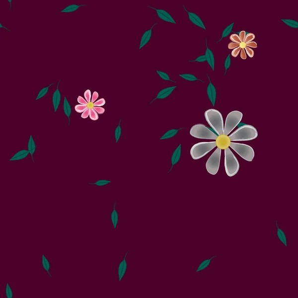 Fleurs Abstraites Avec Des Feuilles Vertes Motif Sans Couture Illustration — Image vectorielle