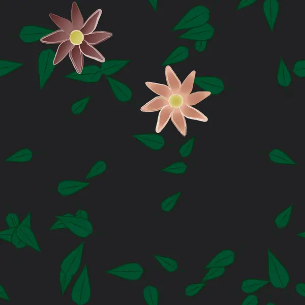 Flores Abstractas Con Hojas Verdes Patrón Sin Costura Ilustración Vectorial — Vector de stock