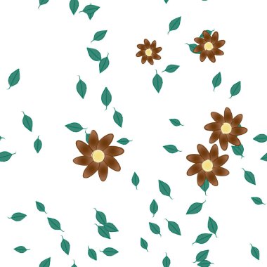 Yeşil yapraklı soyut çiçekler pürüzsüz desen, vektör çizimi