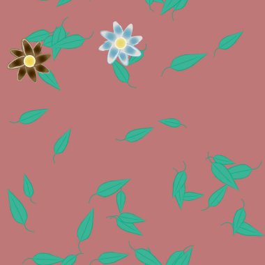 Yeşil yapraklı soyut çiçekler pürüzsüz desen, vektör çizimi