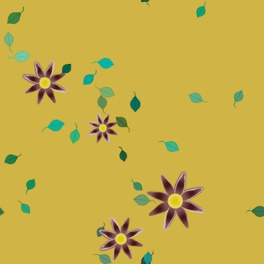 Yeşil yapraklı soyut çiçekler pürüzsüz desen, vektör çizimi