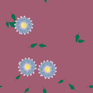 Yeşil yapraklı soyut çiçekler pürüzsüz desen, vektör çizimi