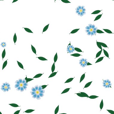 Yeşil yapraklı soyut çiçekler pürüzsüz desen, vektör çizimi