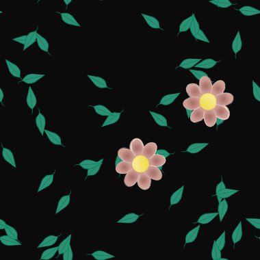 Yeşil yapraklı soyut çiçekler pürüzsüz desen, vektör çizimi