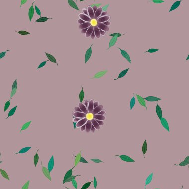 Yeşil yapraklı soyut çiçekler pürüzsüz desen, vektör çizimi