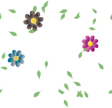 Yeşil yapraklı soyut çiçekler pürüzsüz desen, vektör çizimi