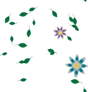 Yeşil yapraklı soyut çiçekler pürüzsüz desen, vektör çizimi