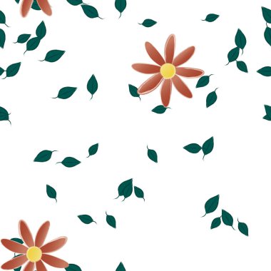 Yeşil yapraklı soyut çiçekler pürüzsüz desen, vektör çizimi